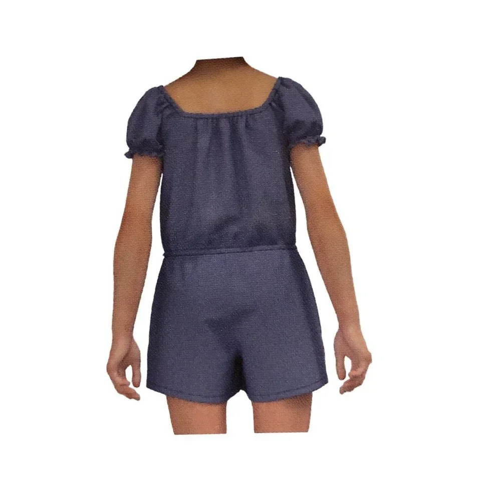 GAP Girl's Soft Chambray‎ Short Puff Sleeve One Piece Romper NWT